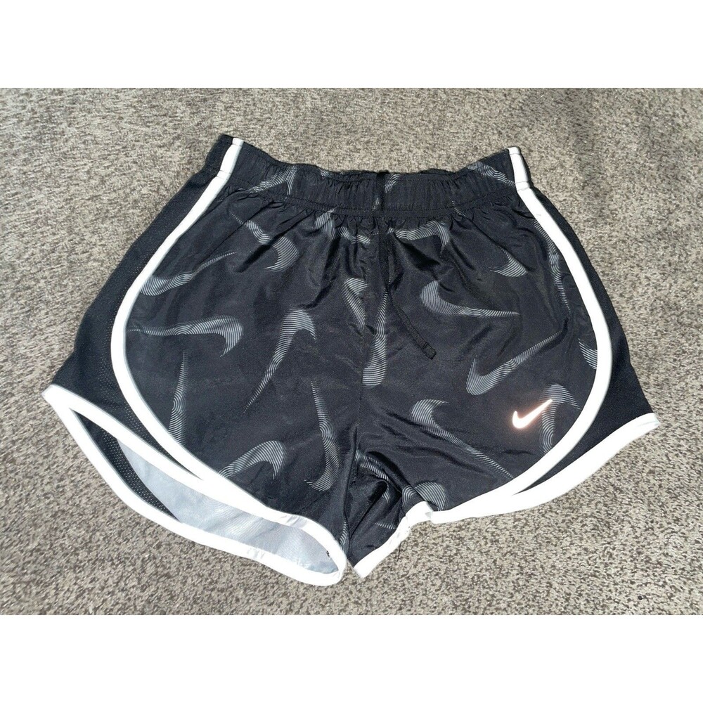 Nike Dri-FIT Tempo Shorts Womens XS Black White Swoosh Print Run